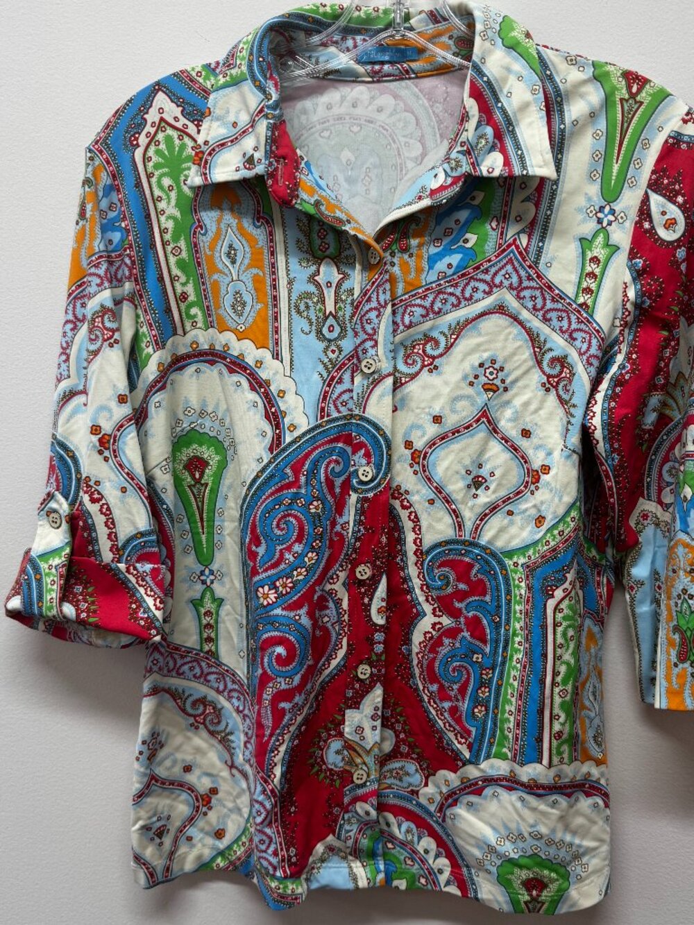 J. McLaughlin Women's Paisley Patchwork Button Front Shirt 3/4 Sleeve - Size M